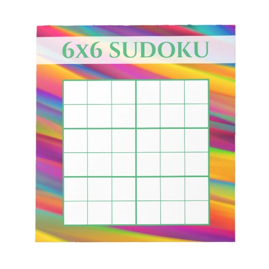 Kleurrijke regenboog 6x6 Sudoku Grid Sjabloon Notitieblok (Voorkant)