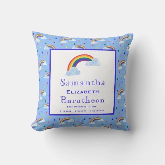 Kleurrijke regenboog Aangepaste Baby geboortestaat Kussen (Voorkant)