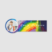 Kleurrijke Regenboog Aangepaste Kindernaam & Foto  Naamplaatje (Voorkant)