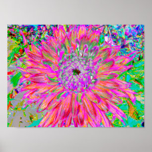 Kleurrijke regenboog Abstracte Decoratieve Dahlia  Poster