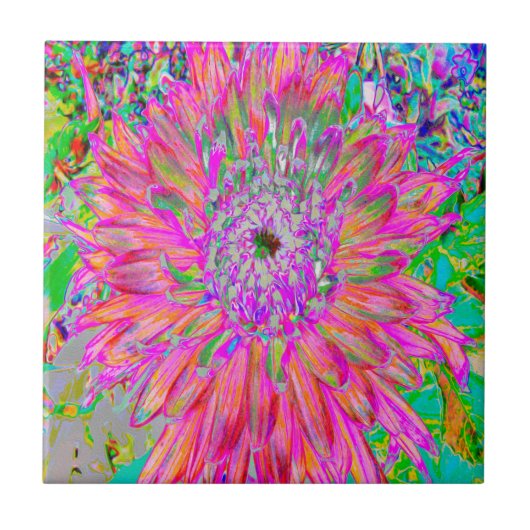 Kleurrijke regenboog Abstracte Decoratieve Dahlia  Tegeltje (Voorkant)