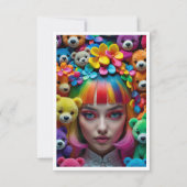 Kleurrijke regenboog anime meisje met bloemen en B Bedankkaart (Voorkant)