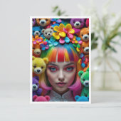 Kleurrijke regenboog anime meisje met bloemen en B Bedankkaart (Staand voorkant)