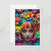 Kleurrijke regenboog anime meisje met bloemen en B Bedankkaart (Voorkant / Achterkant)