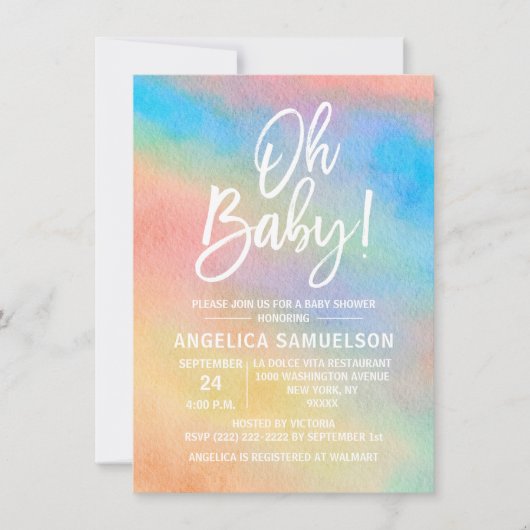 Kleurrijke Regenboog Aquarel Oh Baby Shower Kaart (Voorkant)