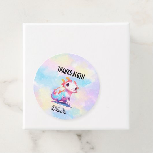Kleurrijke Regenboog Axolotl Verjaardag Bedankjes Labels (In situ)