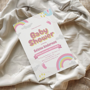 Kleurrijke Regenboog Baby Shower Uitnodiging voor