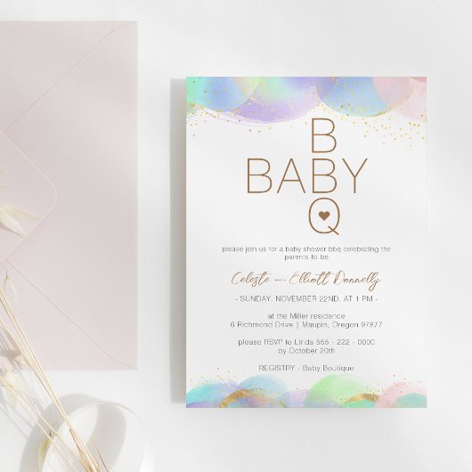 Kleurrijke Regenboog Bellen Witte BBQ Baby Shower Kaart
