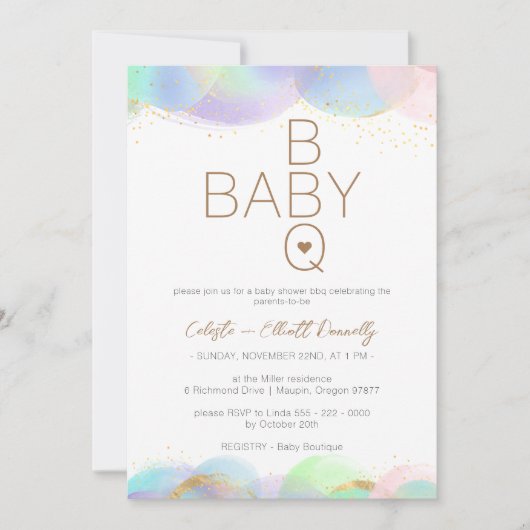 Kleurrijke Regenboog Bellen Witte BBQ Baby Shower Kaart (Voorkant)