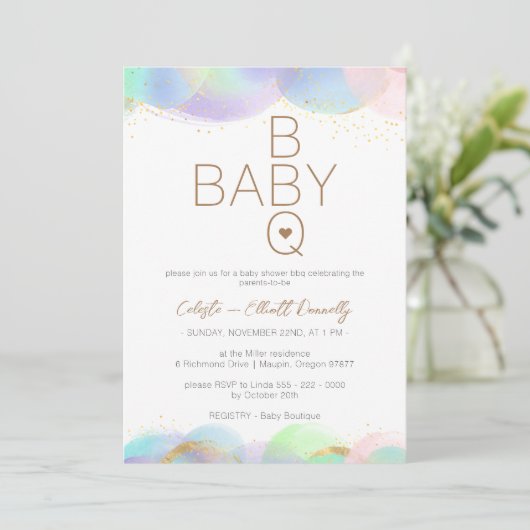 Kleurrijke Regenboog Bellen Witte BBQ Baby Shower Kaart (Staand voorkant)