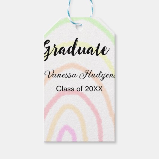 Kleurrijke regenboog boho afstuderen voeg naam jaa cadeaulabel (Voorkant)