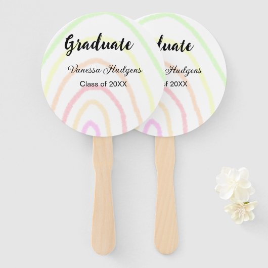 Kleurrijke regenboog boho afstuderen voeg naam jaa handwaaier (Voorkant en achterkant)
