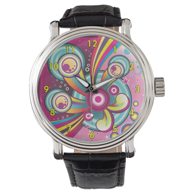 Kleurrijke regenboog, bubbels en sterren horloge (Voorkant)