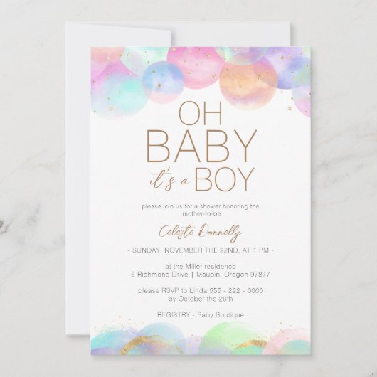 Kleurrijke Regenboog Bubbles Wit Oh Baby Jongen Do Kaart (Voorkant)