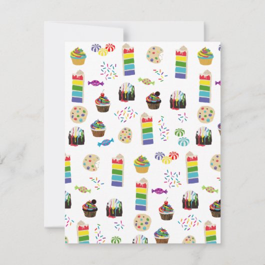 Kleurrijke Regenboog Cake Desserts & Spikkels Kind Notitiekaartje (Achterkant)