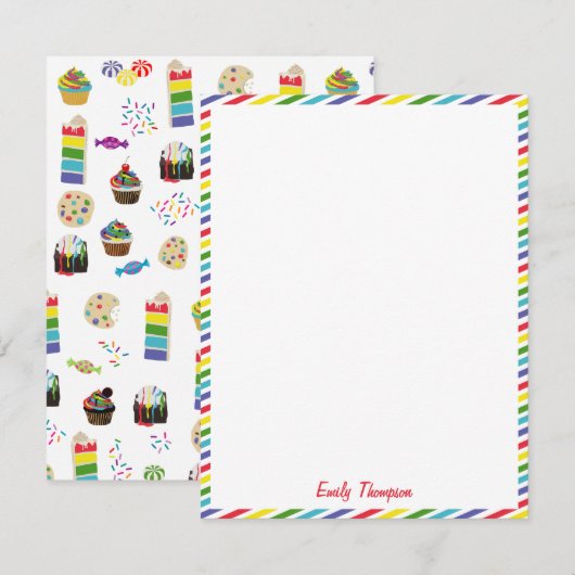 Kleurrijke Regenboog Cake Desserts & Spikkels Kind Notitiekaartje (Voorkant / Achterkant)