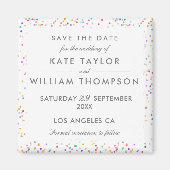 Kleurrijke Regenboog Confetti Save The Date Magneet (Voorkant)