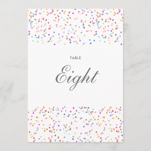 Kleurrijke Regenboog Confetti Tafelnummer (Achterkant)