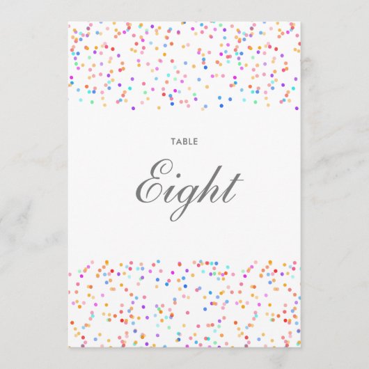 Kleurrijke Regenboog Confetti Tafelnummer (Voorkant)