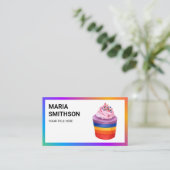 Kleurrijke Regenboog Cupcake Gebak Chef Bakkerij Visitekaartje (Staand voorkant)