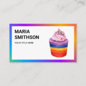 Kleurrijke Regenboog Cupcake Gebak Chef Bakkerij Visitekaartje (Voorkant)