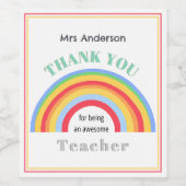 Kleurrijke regenboog dank u leraar waardering wijn etiket (Enkel label)