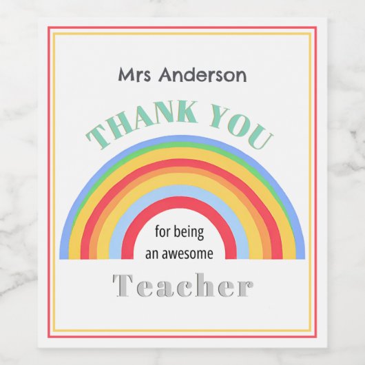 Kleurrijke regenboog dank u leraar waardering wijn etiket (Enkel label)