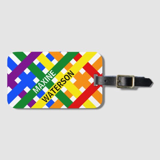 Kleurrijke Regenboog Diagonale Strepen Horizontale Bagagelabel (Voorkant (horizontaal))