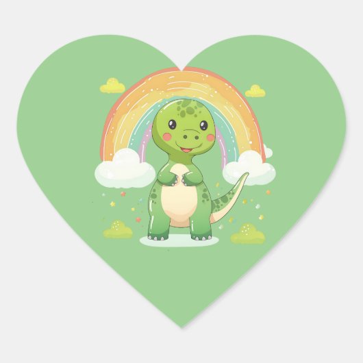Kleurrijke Regenboog Dino Hart Sticker (Voorkant)