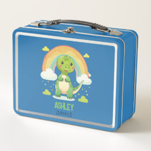 Kleurrijke Regenboog Dino met Kinder naam