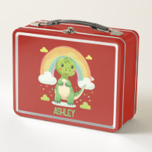 Kleurrijke Regenboog Dino met Kinder naam