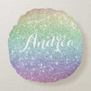 Kleurrijke Regenboog Eenhoorn Glitter Patroon Cust Rond Kussen