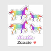 Kleurrijke Regenboog Eenhoorn Naam Kinder Sticker (Vel)