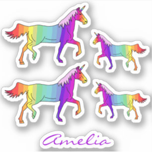 Kleurrijke Regenboog Eenhoorn Naam Kinder Sticker
