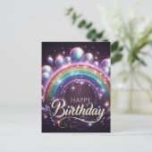 Kleurrijke Regenboog en Ballonnen Verjaardag Brief Briefkaart (Staand voorkant)