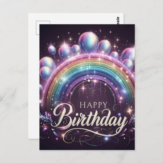 Kleurrijke Regenboog en Ballonnen Verjaardag Brief Briefkaart (Voorkant / Achterkant)