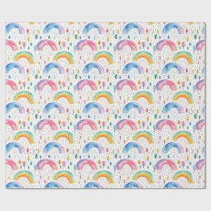 Kleurrijke Regenboog en Boom Naadloos Patroon Cadeaupapier