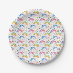 Kleurrijke Regenboog en Boom Naadloos Patroon Papieren Bordje