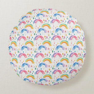 Kleurrijke Regenboog en Boom Naadloos Patroon Rond Kussen
