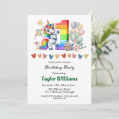 Kleurrijke regenboog en eenhoorn 1e verjaardagsfee kaart (Staand voorkant)
