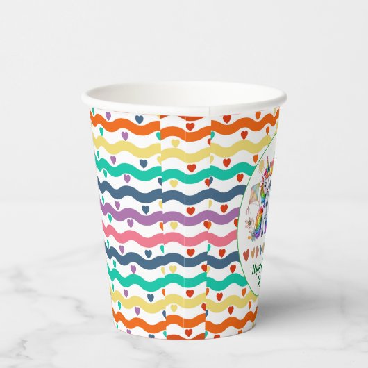 Kleurrijke regenboog en eenhoorn 1e verjaardagsfee papieren bekers (Rechts)