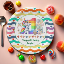 Kleurrijke regenboog en eenhoorn 1e verjaardagsfee