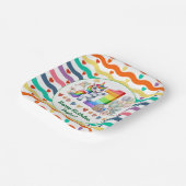 Kleurrijke regenboog en eenhoorn 1e verjaardagsfee papieren bordje (Gebogen)