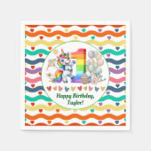 Kleurrijke regenboog en eenhoorn 1e verjaardagsfee servet (Voorkant)