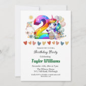 Kleurrijke regenboog en eenhoorn 2e verjaardag par kaart (Voorkant)