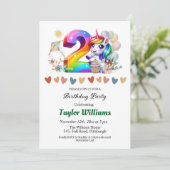 Kleurrijke regenboog en eenhoorn 2e verjaardag par kaart (Staand voorkant)