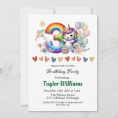 Kleurrijke regenboog en eenhoorn 3e verjaardagsfee kaart (Voorkant)