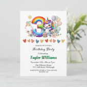 Kleurrijke regenboog en eenhoorn 3e verjaardagsfee kaart (Staand voorkant)