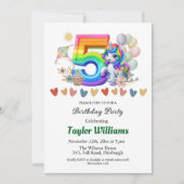 Kleurrijke regenboog en eenhoorn 5e verjaardagsfee kaart (Voorkant)