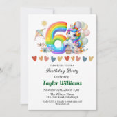 Kleurrijke regenboog en eenhoorn 6e verjaardagsfee kaart (Voorkant)